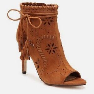 Ivanka Trump Caramel Suede Open Toe Booties- Size 7